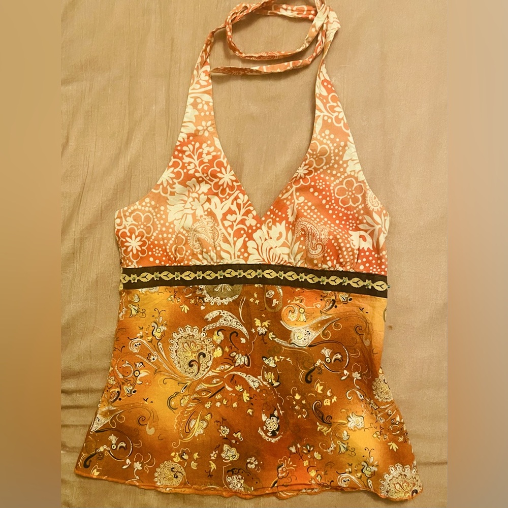 Cotton halter top in fun orange print